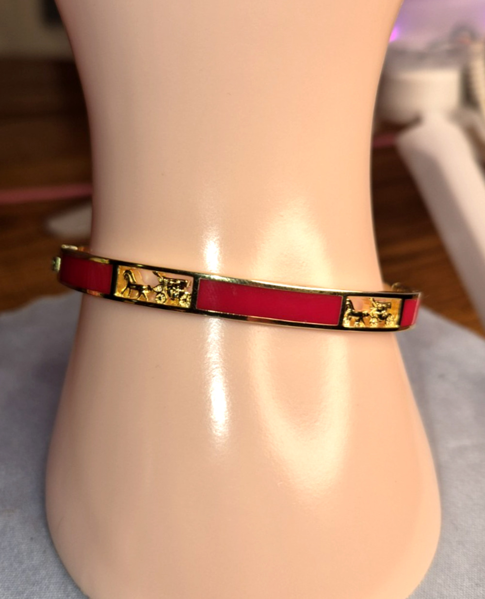 Coach Red Horse & Carriage Cut-out Bangle Bracelet Gold Metal Signature Design